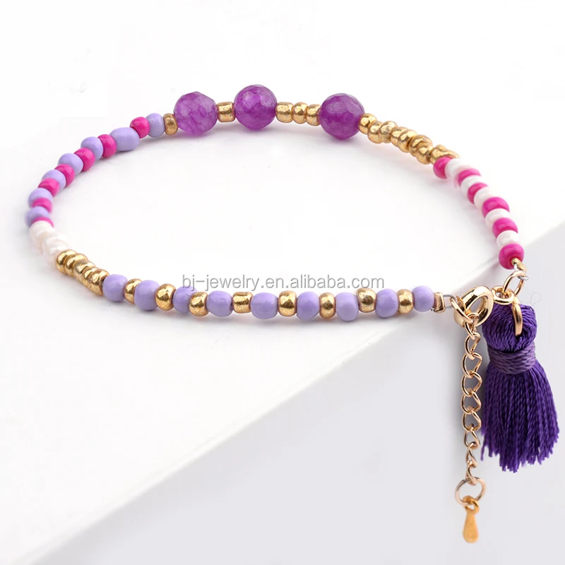 

Bojiu Latest Design Best Selling Products Handmade Crystal Glass Plastic Seed Beads Tassel Charm Women Kids Clasp Gold Bracelet, As the picture