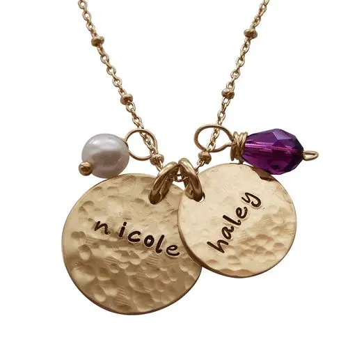 

Custom Silver 925 Hammered Charms Moms Necklace Baby Name Charms, Platinum 18k gold 24k gold rose gold