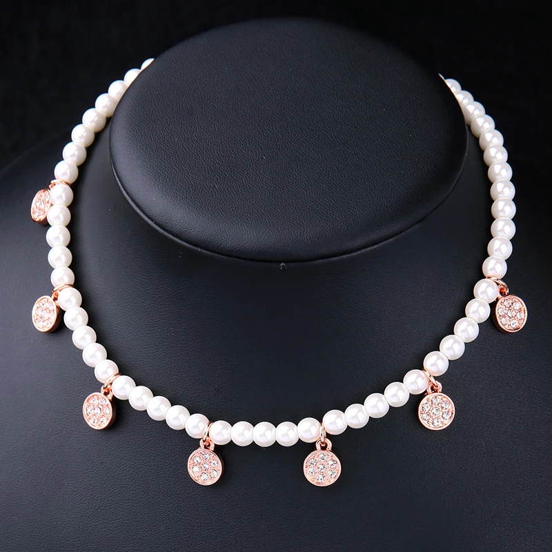 

xl01042b Custom Jewelry Rose Gold Plating Handmade Small Pearl Beaded Women Bridal Necklace, As picture