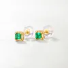 Classic princess cut genuine dainty 14K gold emerald stud earrings