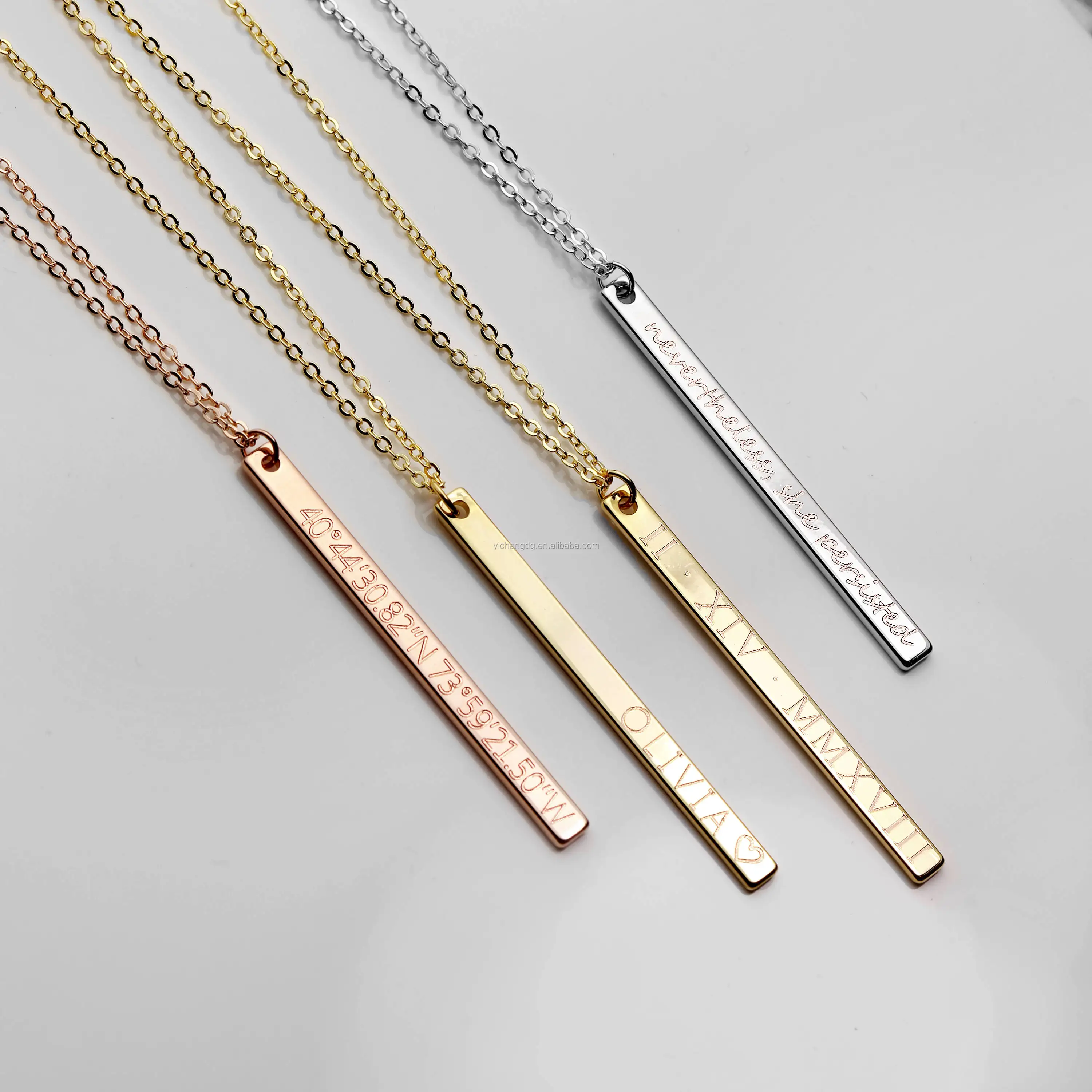 Stainless Steel Vertical Bar Necklace Custom Engraved Personalized Name