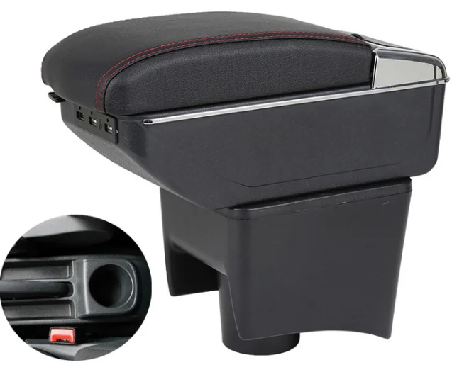 Universal Black Leather Armrest Arm Rest Centre Console Storage Box For