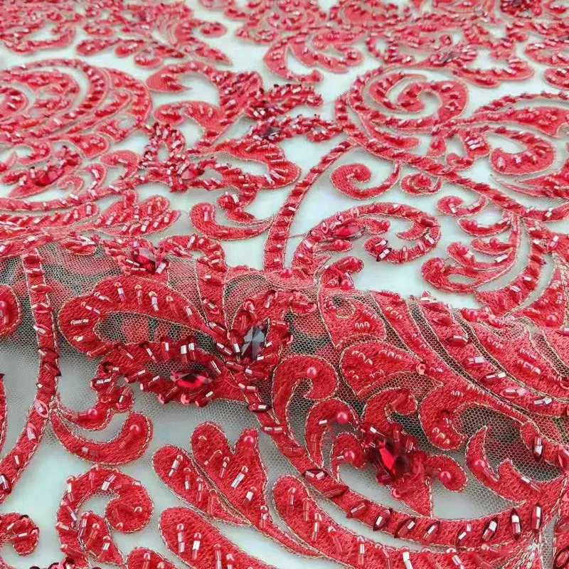 

2019 3D beaded embroidery lace fabric tulle lace fabric for wedding dresses