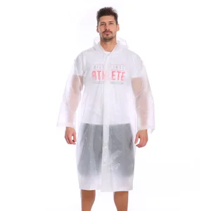 Image of Custom Logo Printed Recyclable Adult Waterproof Hooded Eva Plastic Raincoat Jacket Unisex Cheap Non Disposable Poncho Raincoat