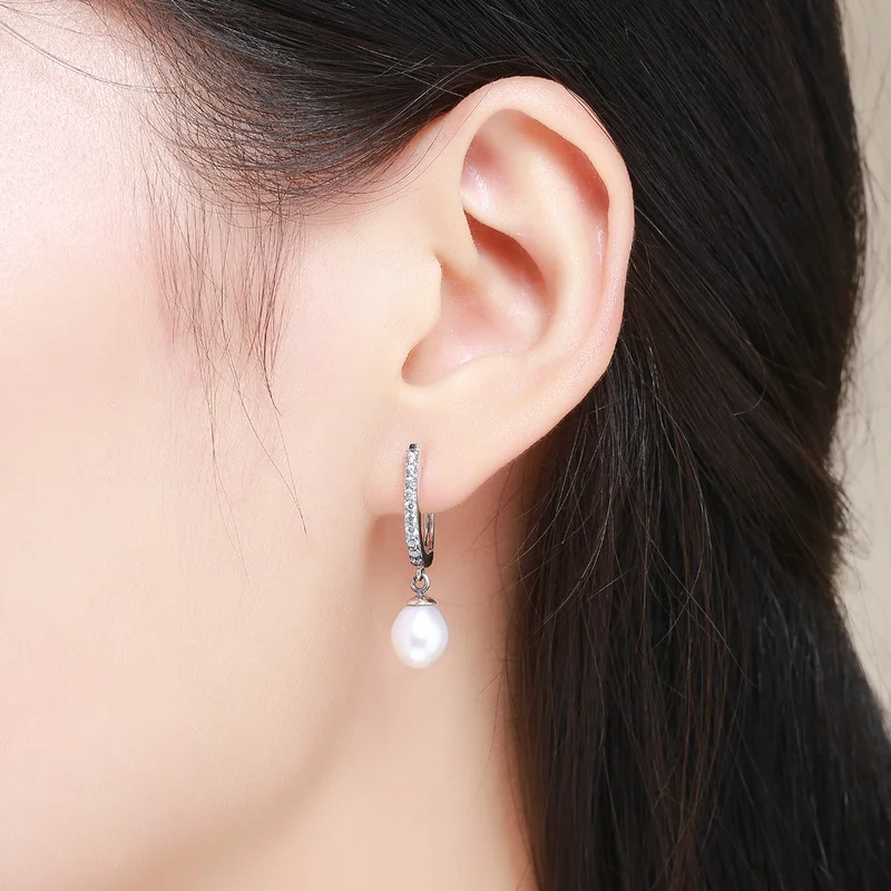 

Authentic 925 Sterling Silver Fashion Elegant Drop Pearl Earrings Women