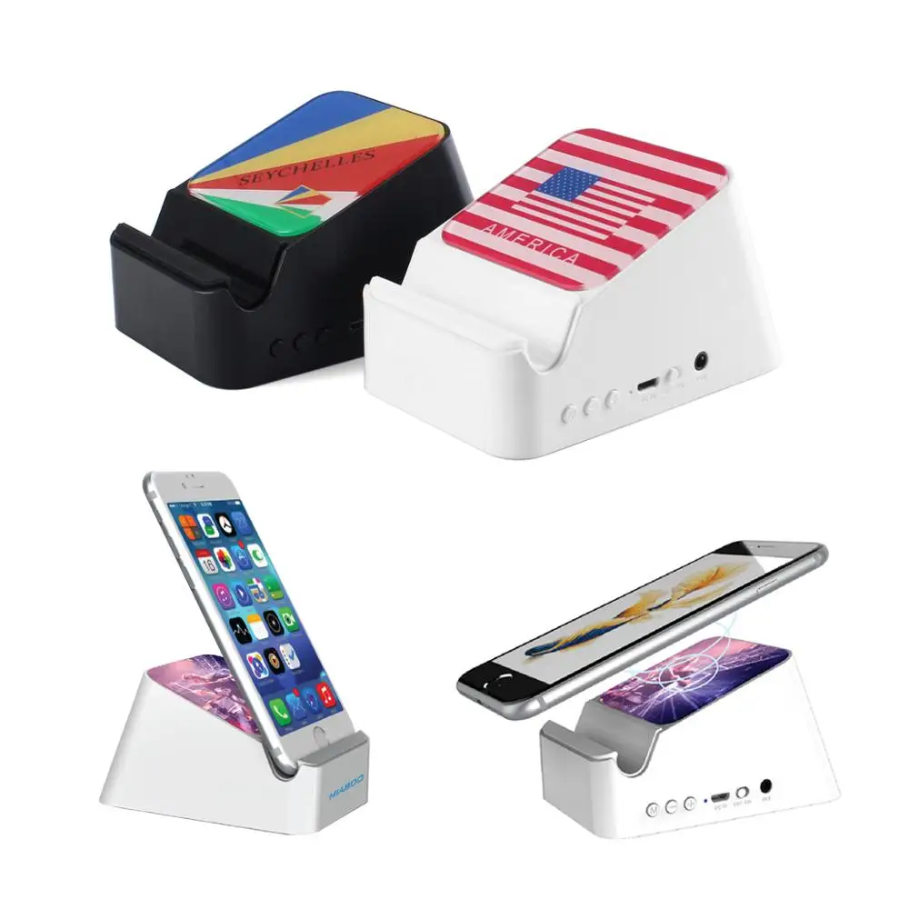 New Product Ideas 2019 Mobile Phone Holder Mini Wireless Charger Speaker Portable With Custom Full Color Imprint Logo