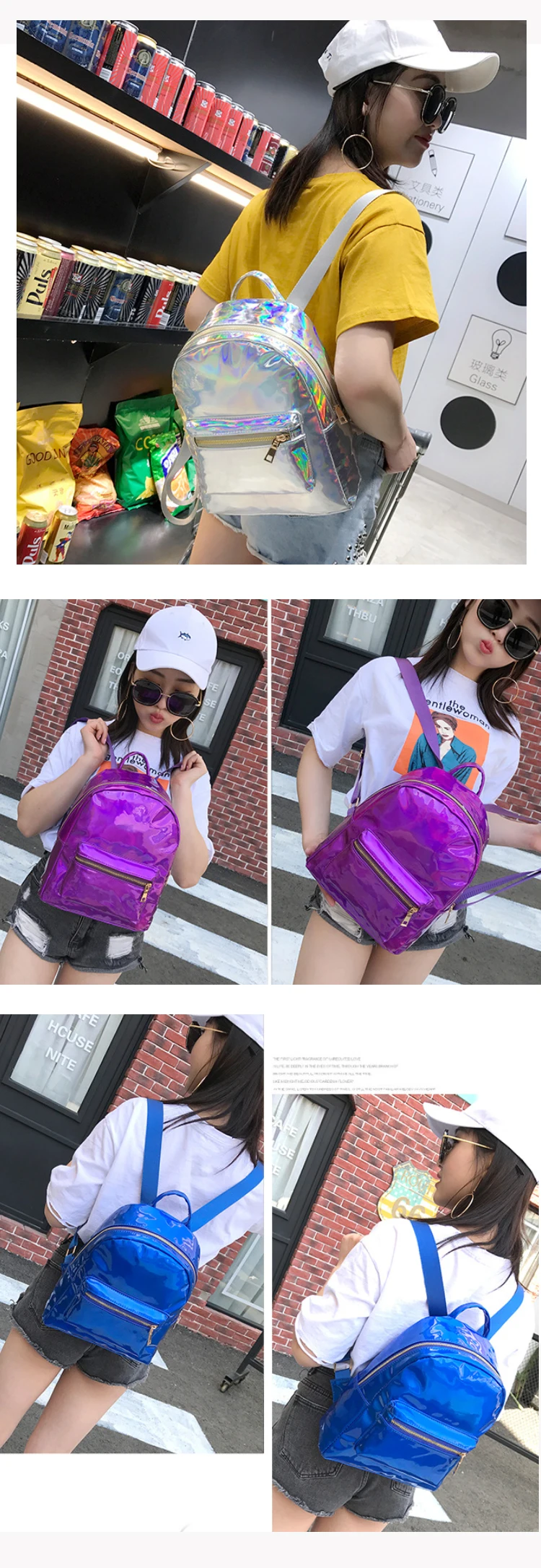 Osgoodway2 Cute Ladies Backpack Stylish Holographic Laser College Backpack Bag for Girls