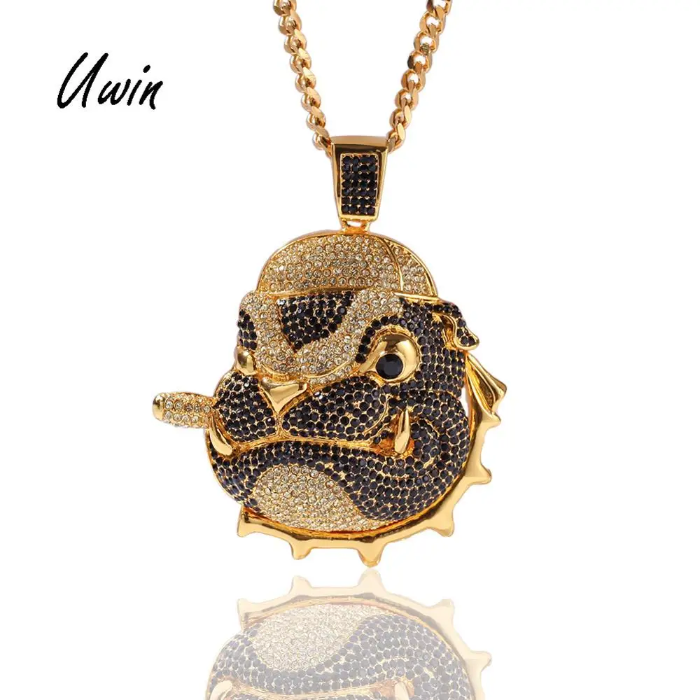 

Sale Fashion Crystal Smoking Bulldog Pendant Necklace Iced Out Jewelry Zinc Alloy With Rhinestones Gold Pendant Unisex Hiphop, Silver / gold