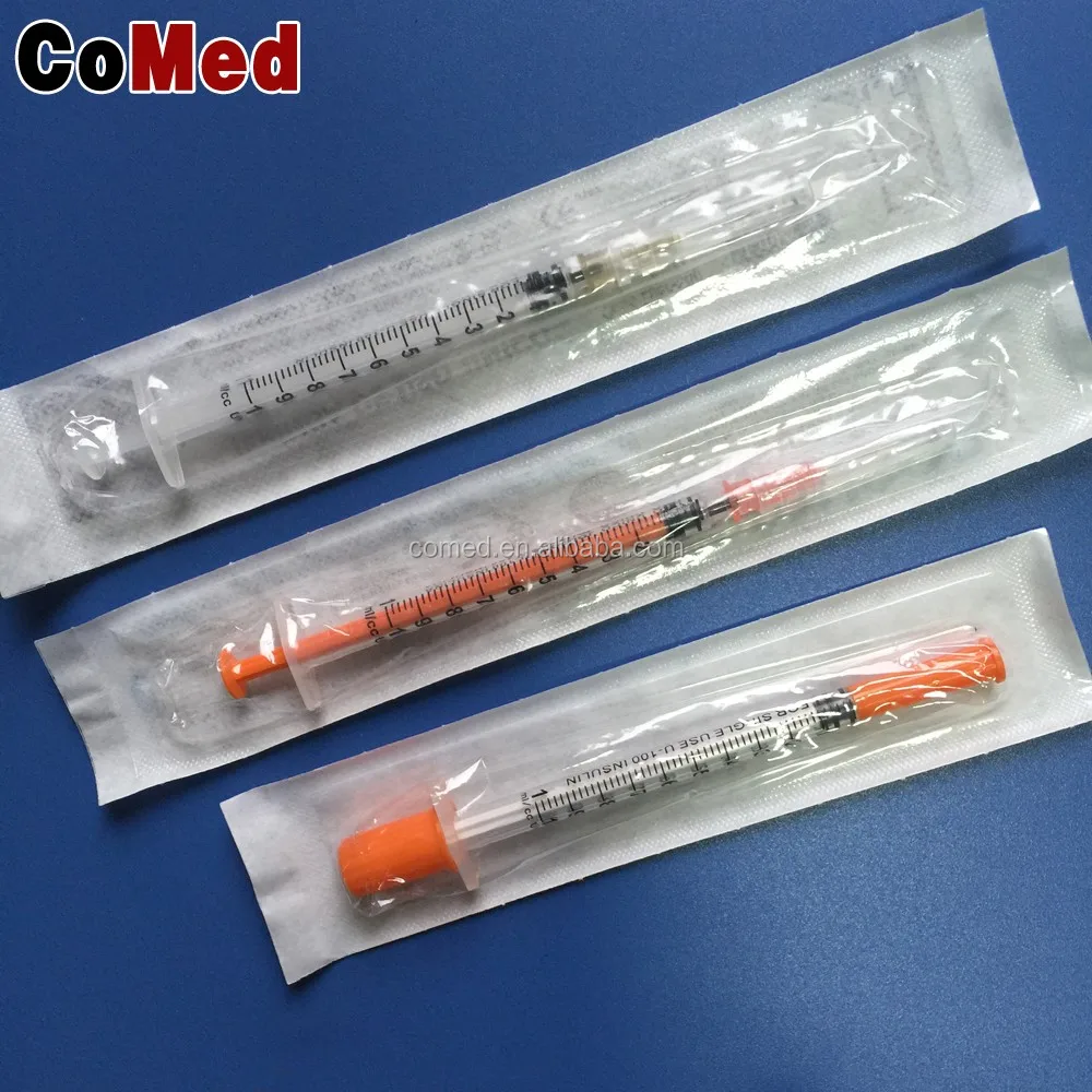 Free Sample Disposable 100u 1ml Orange Insulin Syringes With Needle 30g