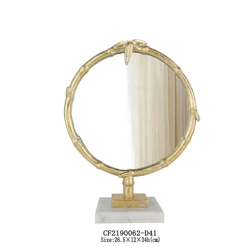 Resin bamboo goldleaf round mirror wall decor tabletop mirror decor supplier