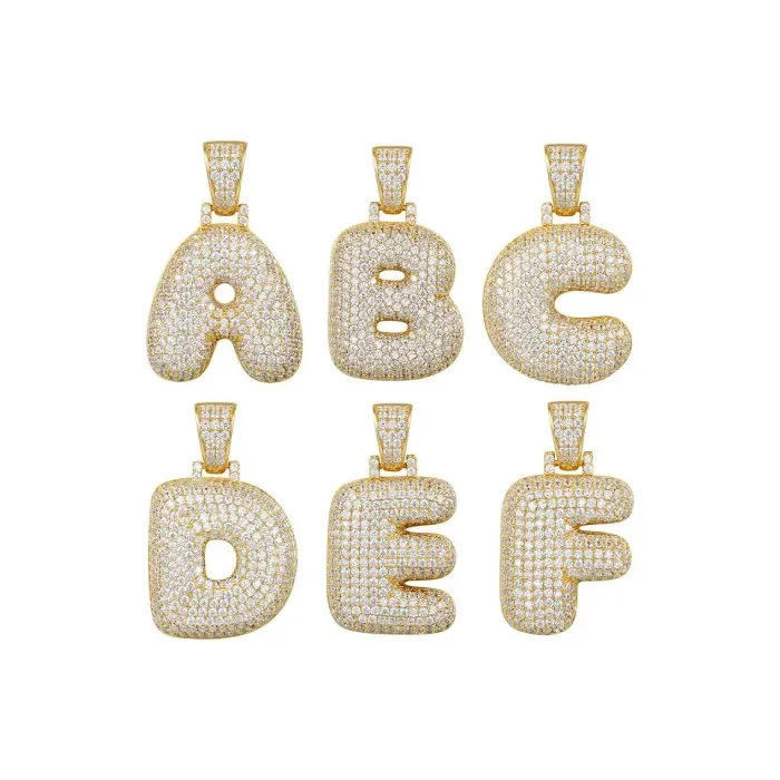 

Wholesale Fashion Jewelry Custom 18k Diamond Alphabet Bubble Letter Pendant