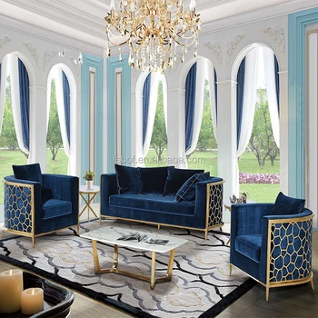 New Design Hotel Gold Steel Fabric Leather Sofas Sets Home Couch
