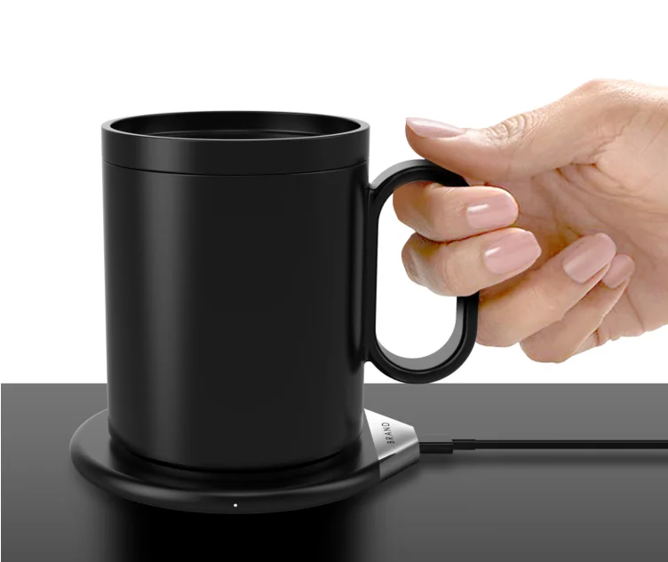 

2021 Popular gift 2 in 1 phone charger and wireless charging coffee mug temperature control, Black, white