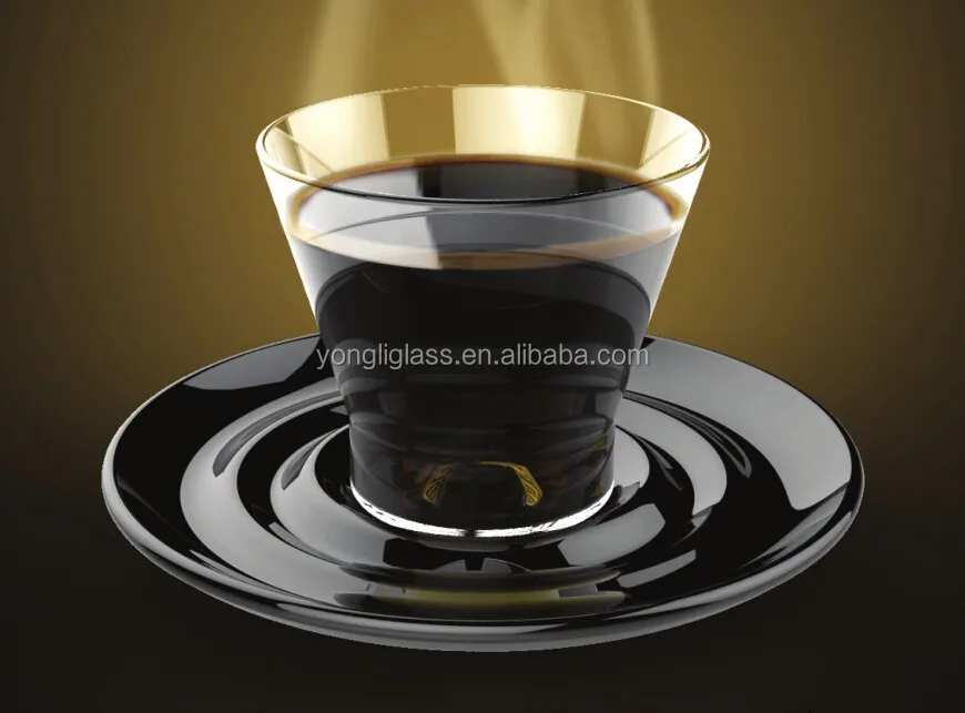 New design glass coffee cup , unique coffee glass with black holder , glass coffee set