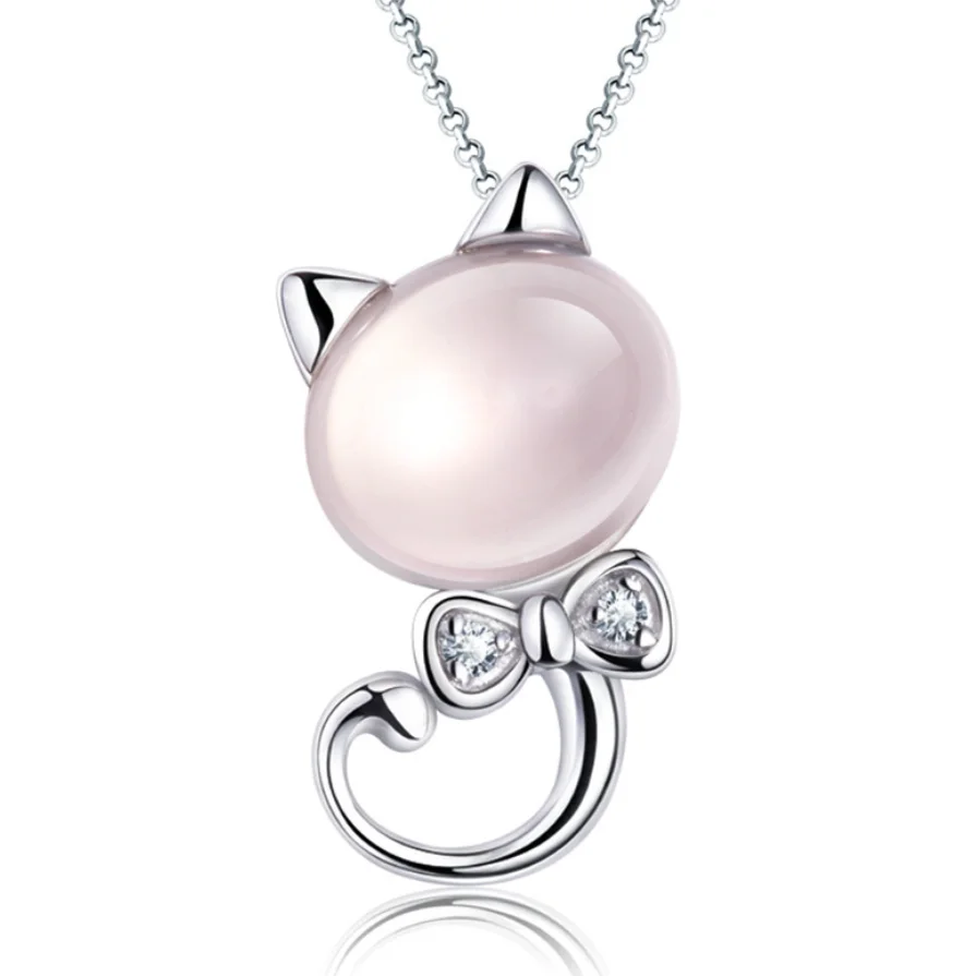 

wholesale ROSE QUARTZ lovely cat pendant necklace valentine day gift free shipping