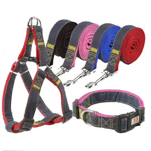 Image of Denim 3 point dog leash, Jean walking safety Harness, pets accessories,in stock ,ready to ship