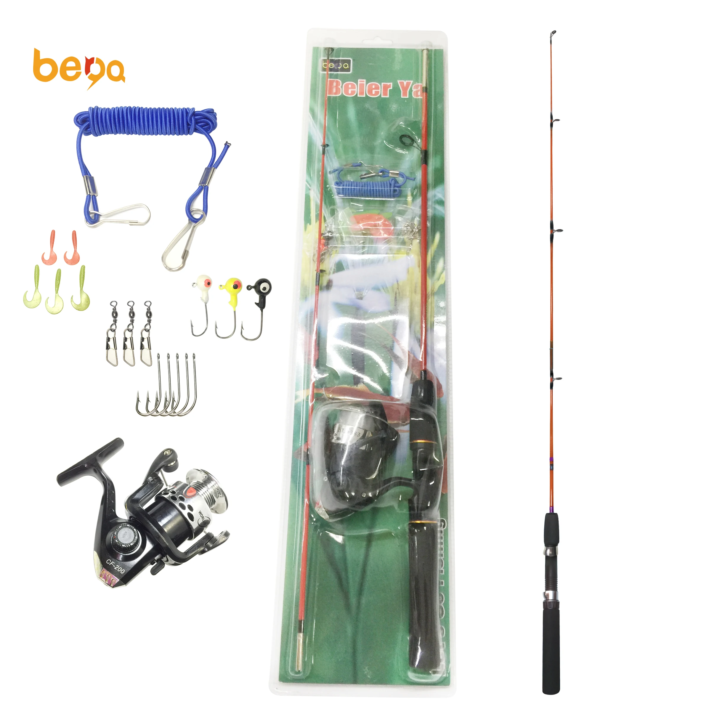 

1.2m Spinning Fiberglass Ice Fishing Rod and reel Combo Kit Set with Fishing floats and hooks Fishing Combo Bag Package, Black/white/red/yellow/orange, customizable