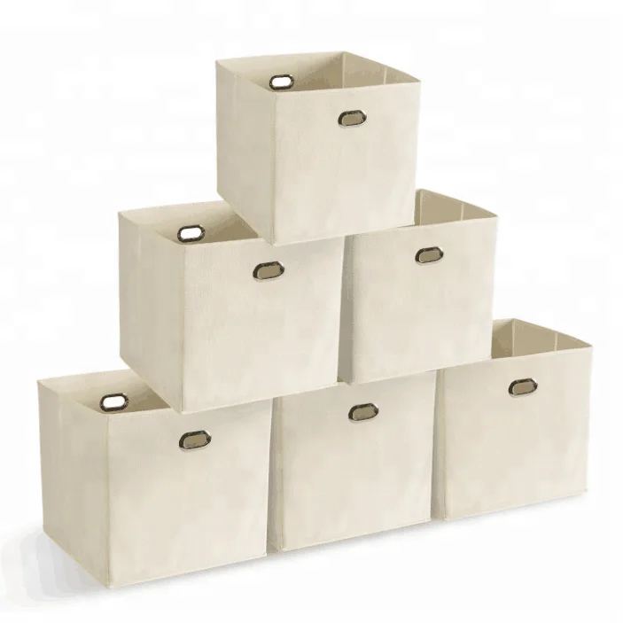 

classic appearance toy clothing storage cube portable beige bins collapsible storage box with metal handle