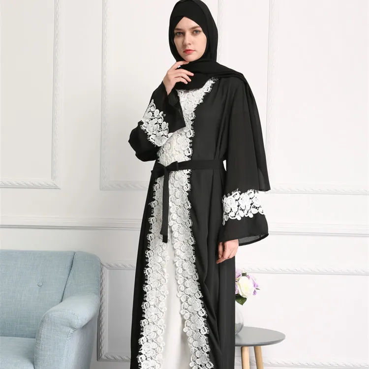 

High grade black women open abaya muslim cardigan