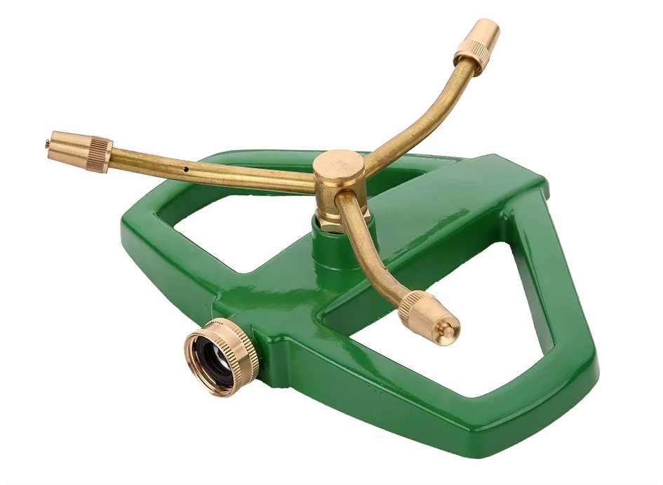 3 Arm Brass Rotary Garden Watering Sprinkler With Zinc Alloy Base For