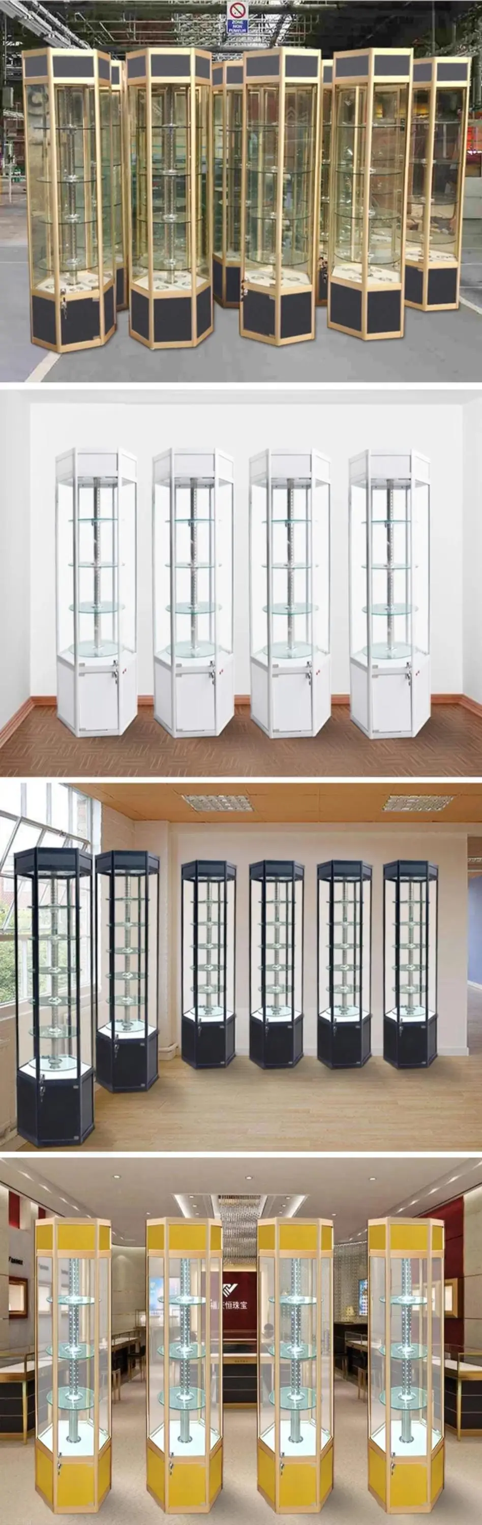 Rotating Glass Jewelry Display Aluminium Glass Rotating Showcase