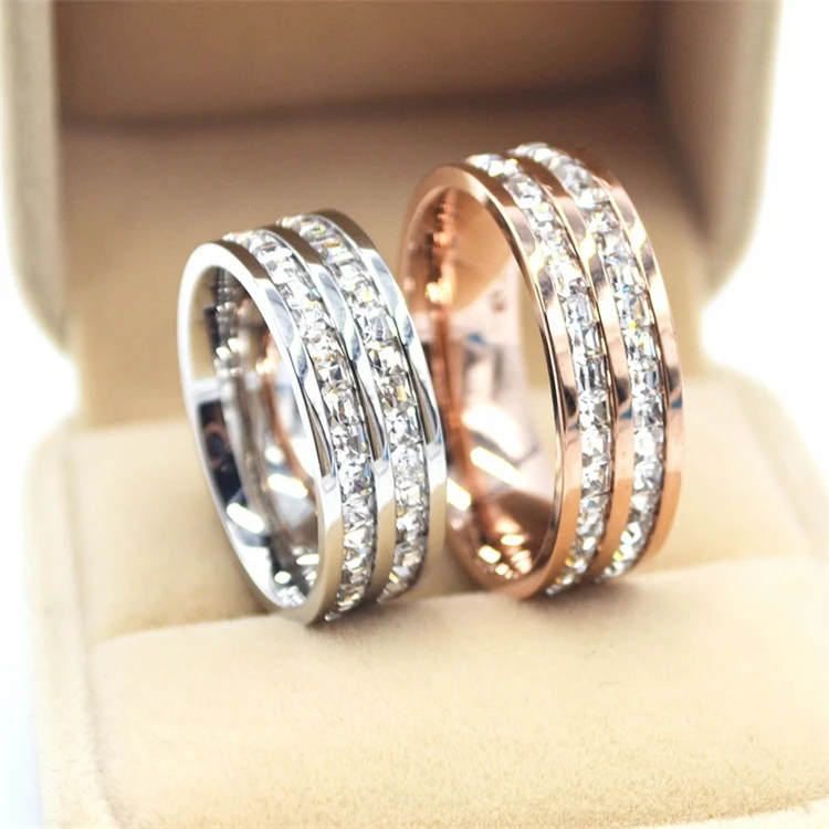 

Online Shopping Wedding Engagement Rose Gold Ring Shining Zircon Titanium Ring For Women, Picture