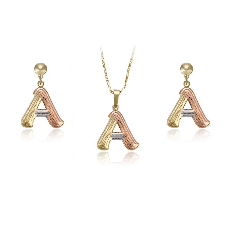 

Hot sale xuping fashion three color none stone letter A jewelry set, Multi color