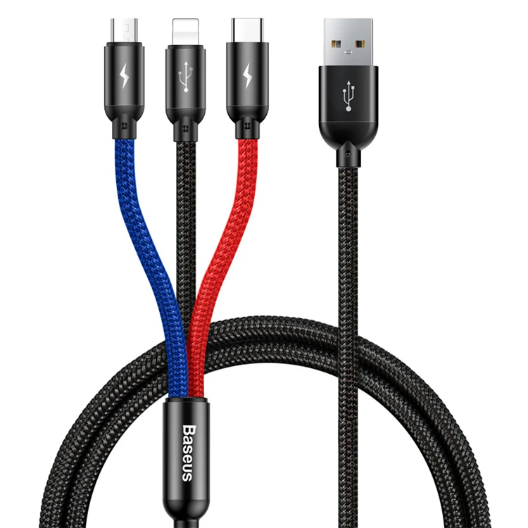 

Universal USB Cable Charging Charger Wire Cord 3 in 1 Micro USB Cable Type-c Cable Adapter, Black