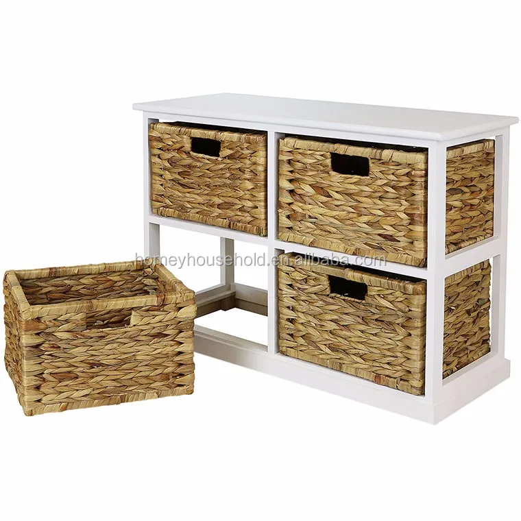 4 Storage Baskets Handweaved Wood Frame Chest Of Drawers Tv Stands