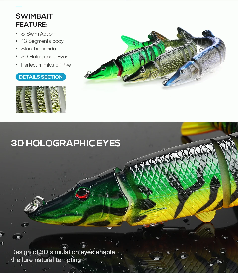 30cm 205g Fishing Lure Multi Articulated 13segement Pike Muskie