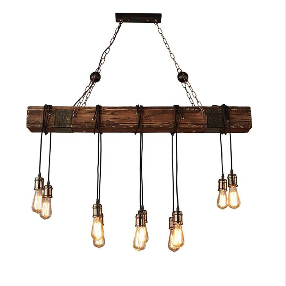 
Indoor retro Hanging Rustic Metal loft Vintage LED lamp Wooden beaded Chandelier Pendant lighting 