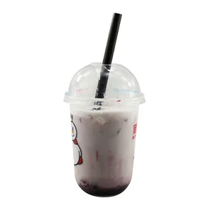 Image of Environmentally friendly disposable U - type PET plastic beverage with lid, used for beverage shops, restaurants and bars
