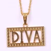 trendy rectangle shape Diva name charm signs the queen of singing and playing for women jewelry pendant necklace