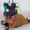 2018 top seller bali drawstring straw backpack, pompom straw backpack wholesale