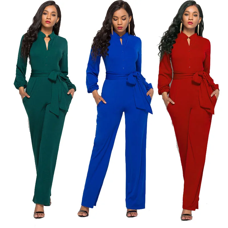 

New Arrival Fashion Sexy Long Sleeve Lace Up Women Casual Jumpsuits, Customized color