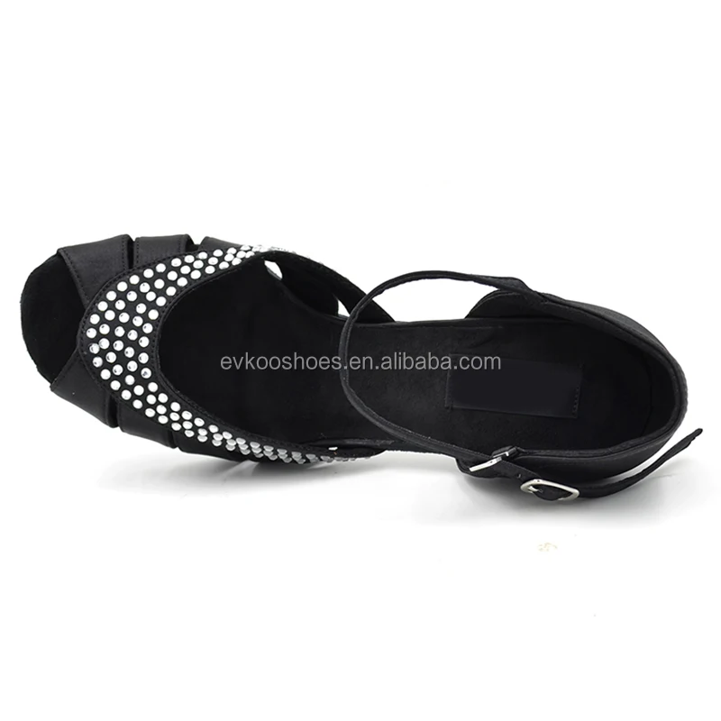 
2016 evkoodance Black satin popular rhinestone salsa dance shoes for ladies 