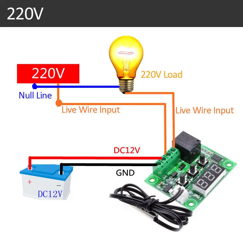 Aitrip 3pcs W1209 12V DC Digital Temperature Controller Board with 10A One-chann 