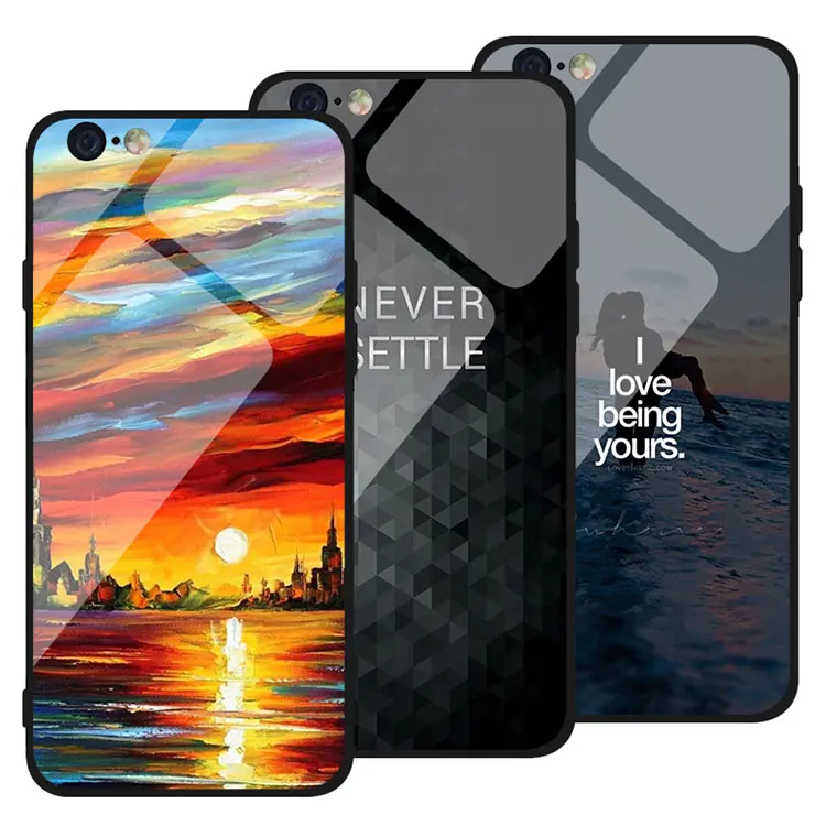 

Best Selling Blank Soft TPU Tempered Glass Cell Phone Cover Phone Case For iPhone 6PLUS 8 Plus 6 7 X XS XS MAX For S10 S10PLUS, Black;and customized
