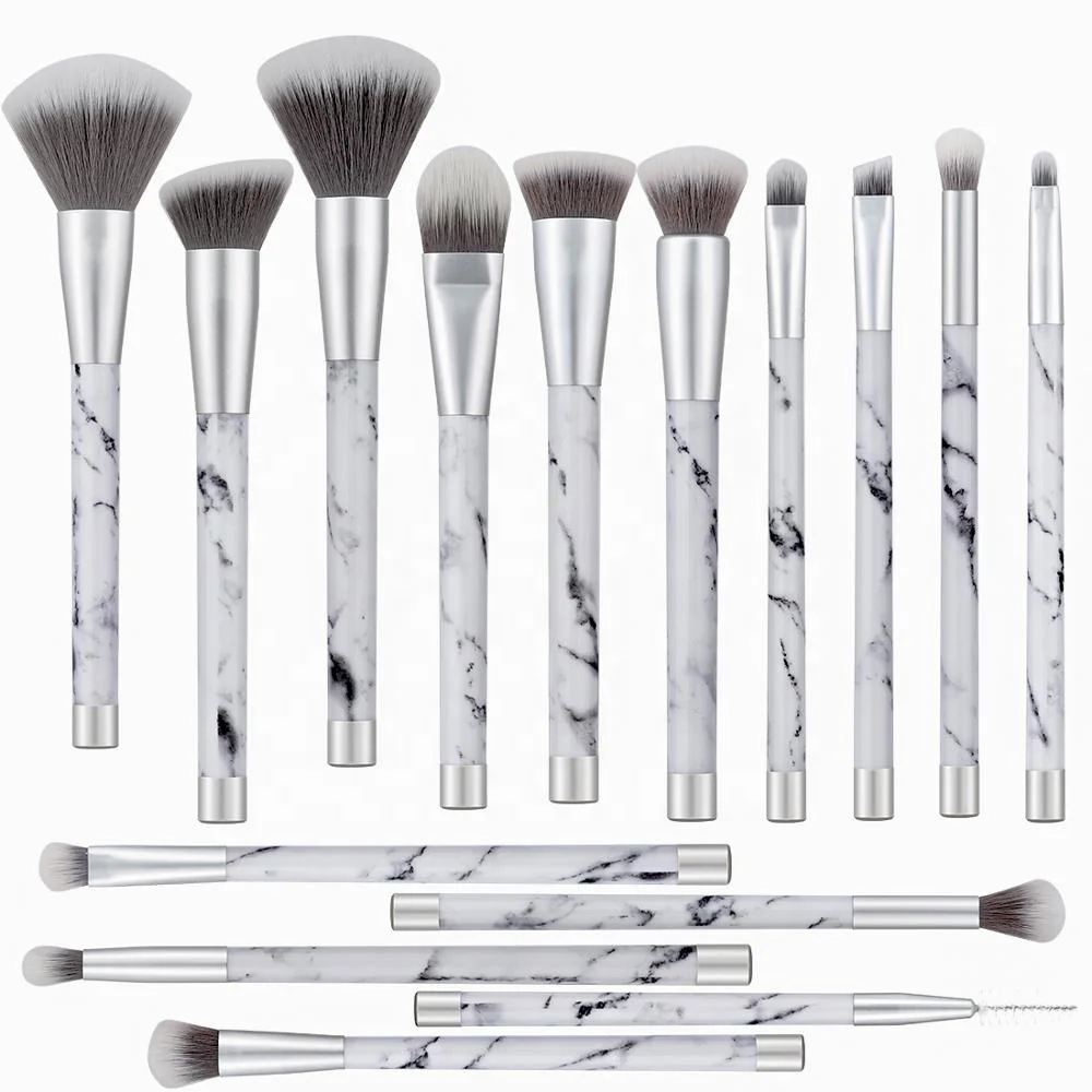 

15pcs Silver Makeup Marble Brush Set Make Up Marble Makeup Brushes