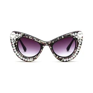 10928 Superhot Eyewear Luxury Jewels Sun glasses Oversized Women Cat Eye Pearl Sunglasses