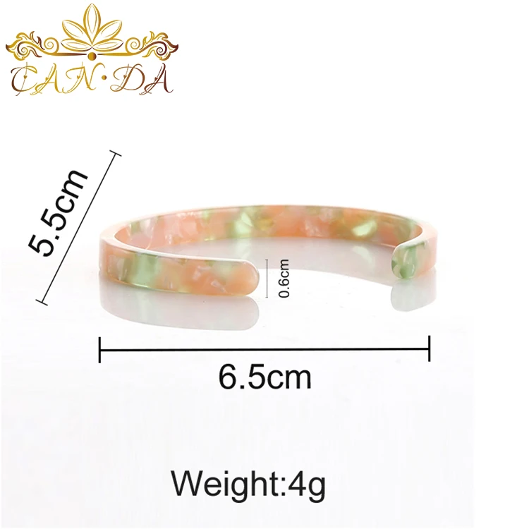 New arrival fashionable opening c shape orange green pink color customized bangle tortoise shell cuff bracelet for girls
