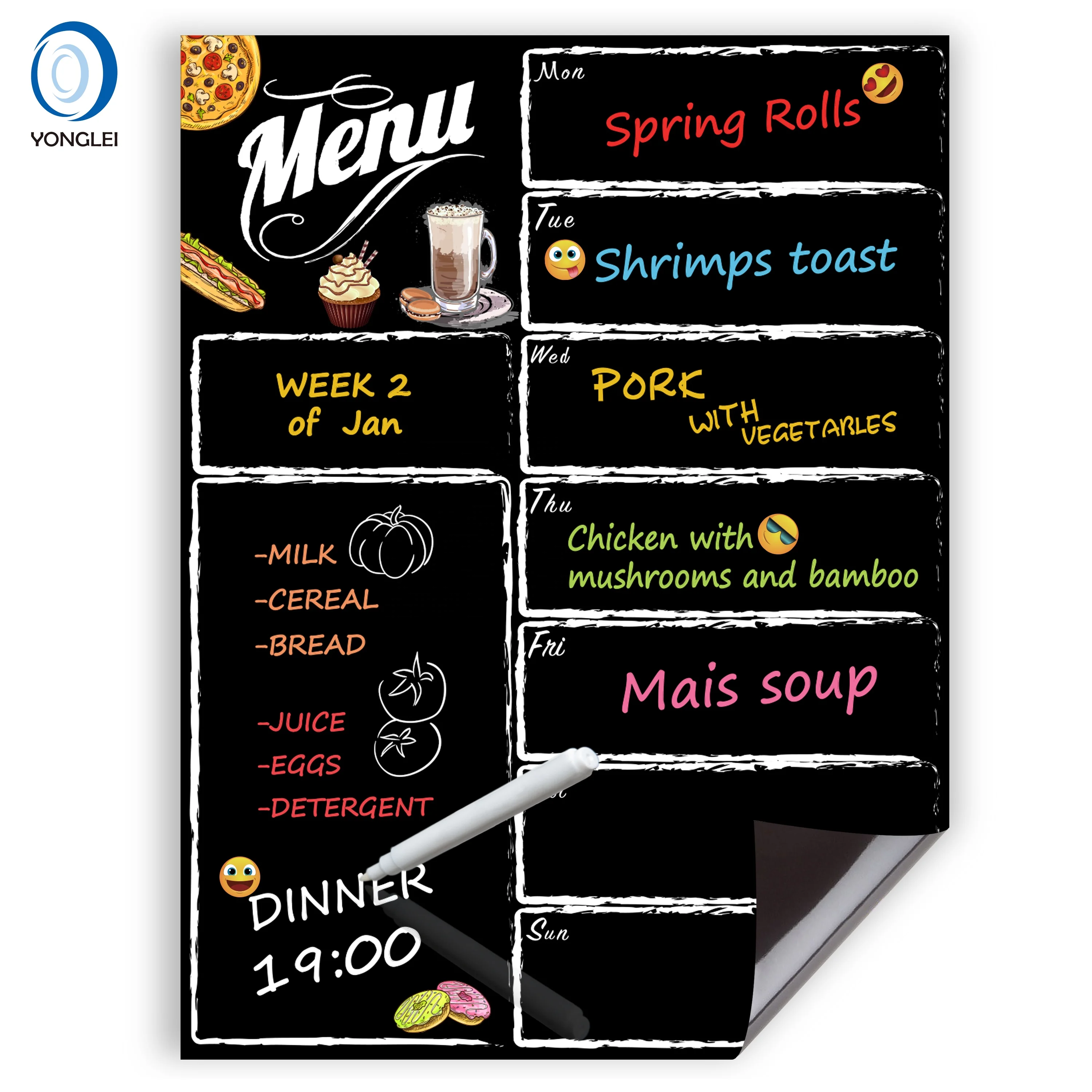 

9.6-1 Easy erasable menu planner chalkboard refrigerator meal planner magnetic