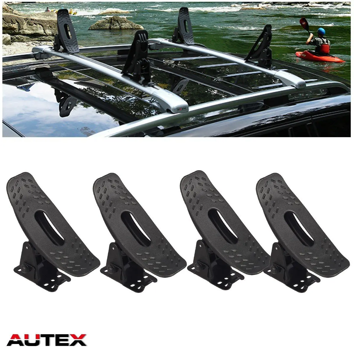 Universal Kayak Carrier Multi-Pivot Water Craft Canoe Boat Surf Ski Roof Rack Cross Bars Saddles Top Mounted on Car