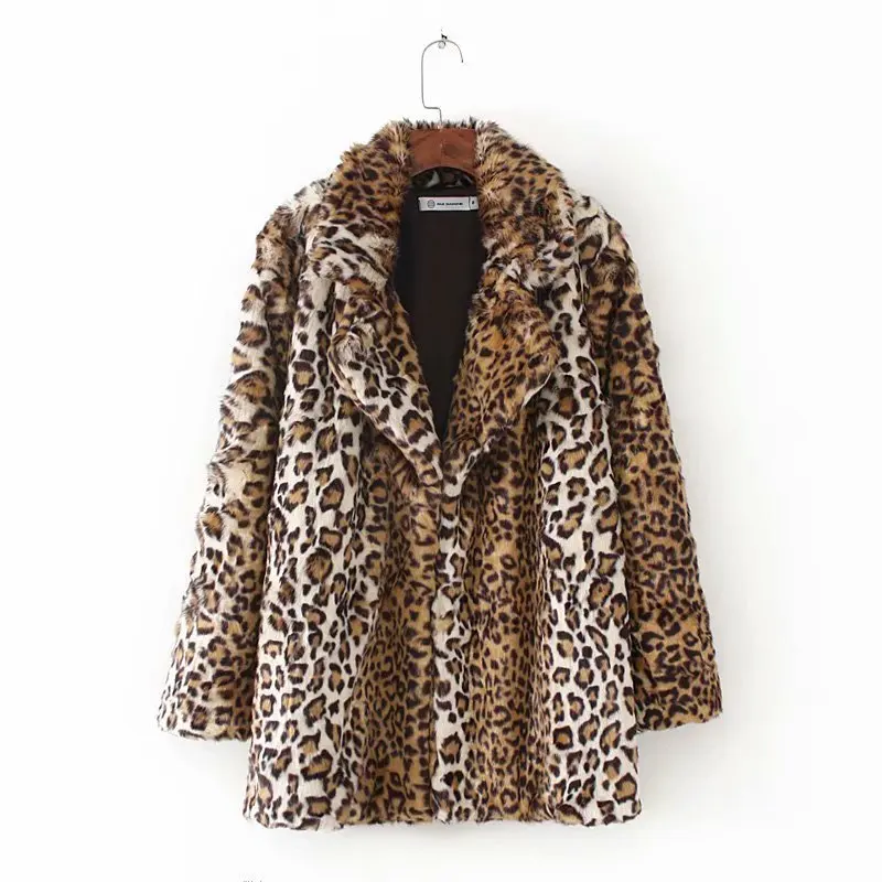 

Leopard print coat fashionable European and American faux fur women's long sleeve coat