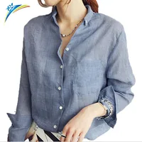 

2019 Summer Ladies Blusas Chemise femininas Long Sleeve Shirt Tops Womens Clothing Linen Cotton White Blouses