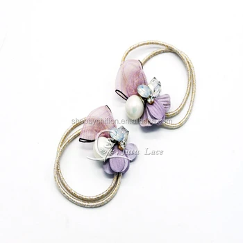 Crystal Pearl Center Flower Elastic Band Hair Tie Fancy