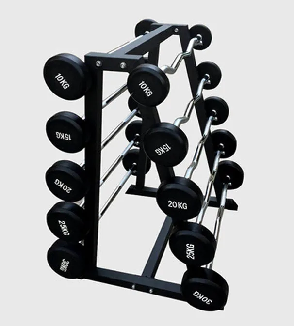 Fixed Pu Or Rubber Coated Barbell Set With Straight Curl Barbell Bar