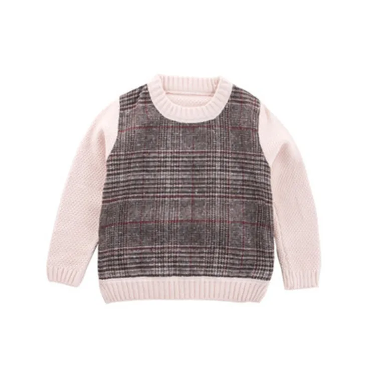 

ZQ028 Warm lovely plaid japanese baby boy knitted sweater, As photo