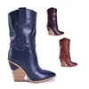 ladies thigh high knee adults boot fashion pu blue cowboy women shoes sexy high heel boots