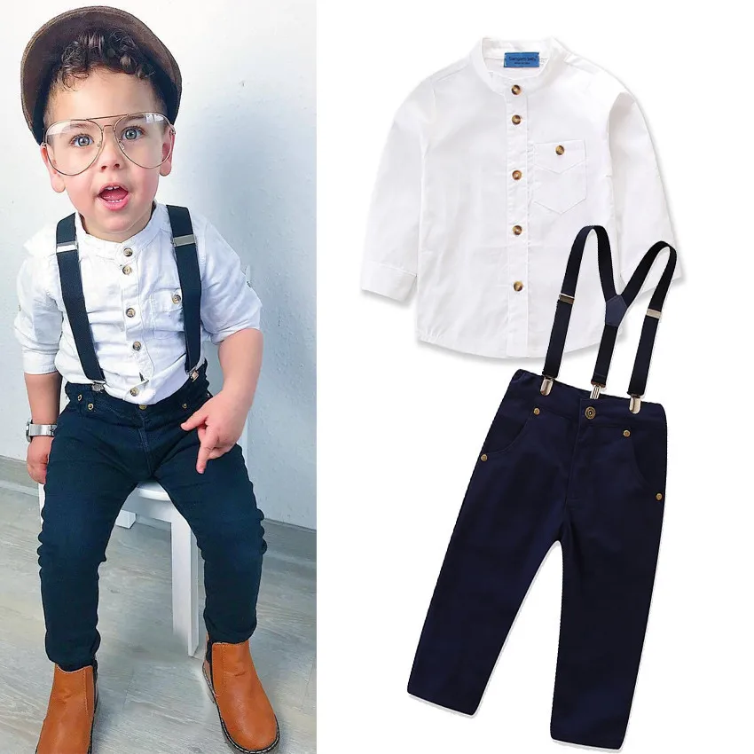Fall European Style Boys set Suspender and Shorts Set toddler baby blue gray